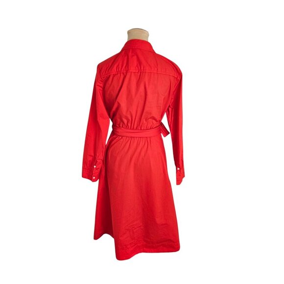 J. Crew Tie Waist Cotton Poplin Cerise Red Button Down Red Shirt Dress Sz 10 - Picture 6 of 7
